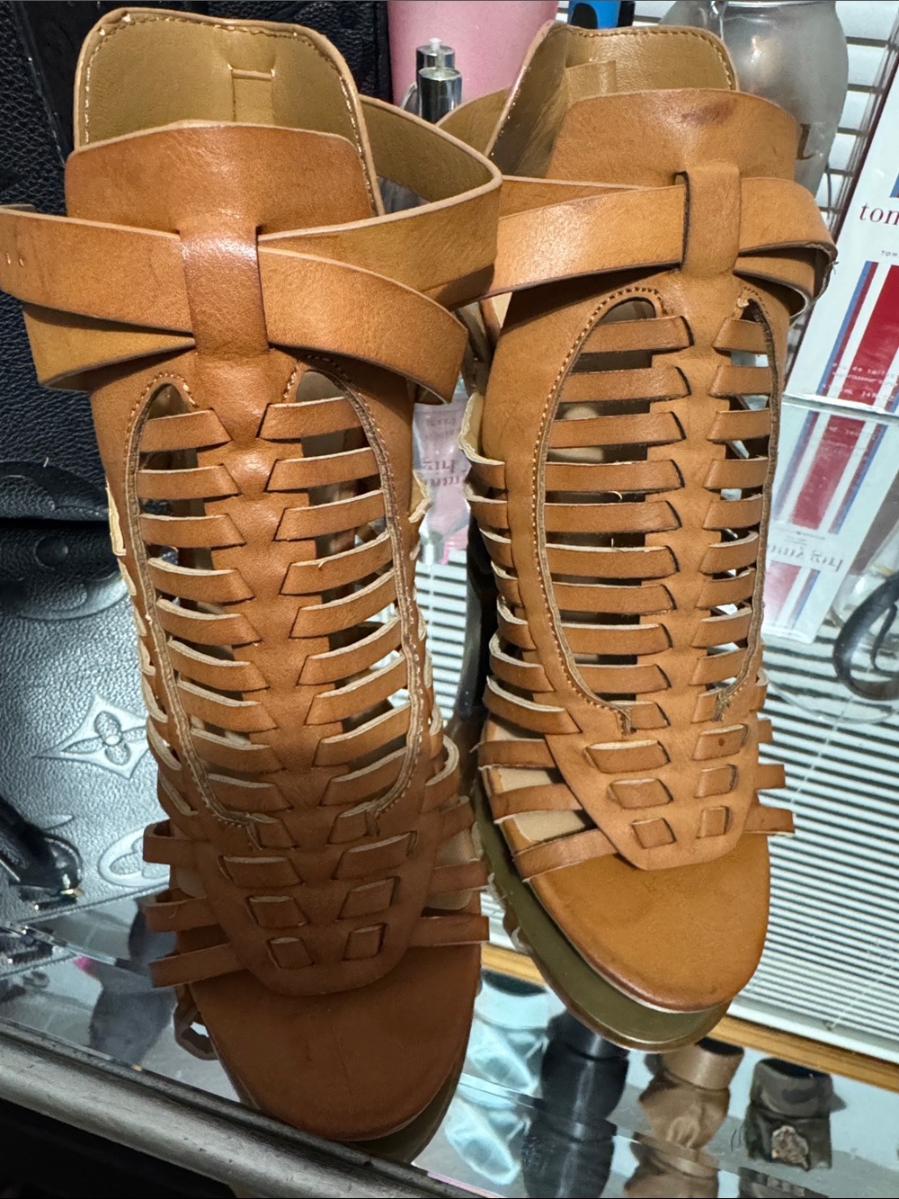 BAMBOO Tan Woven Gladiator Sandals